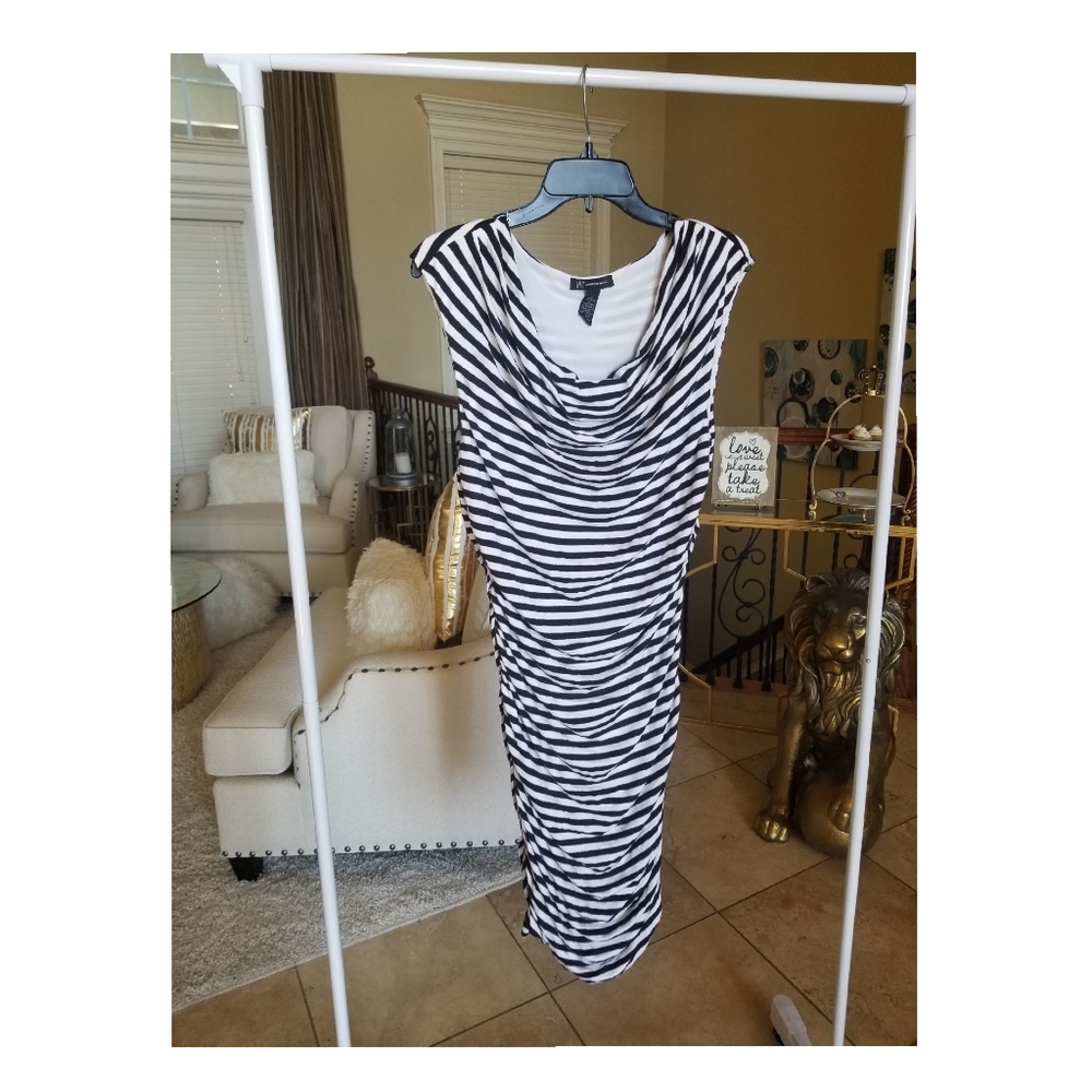 I.N.C. navy blue and white striped cocktail dress